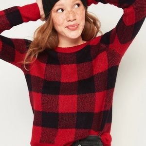 Old Navy red black Buffalo plaid long sleeve sweater crew nec…